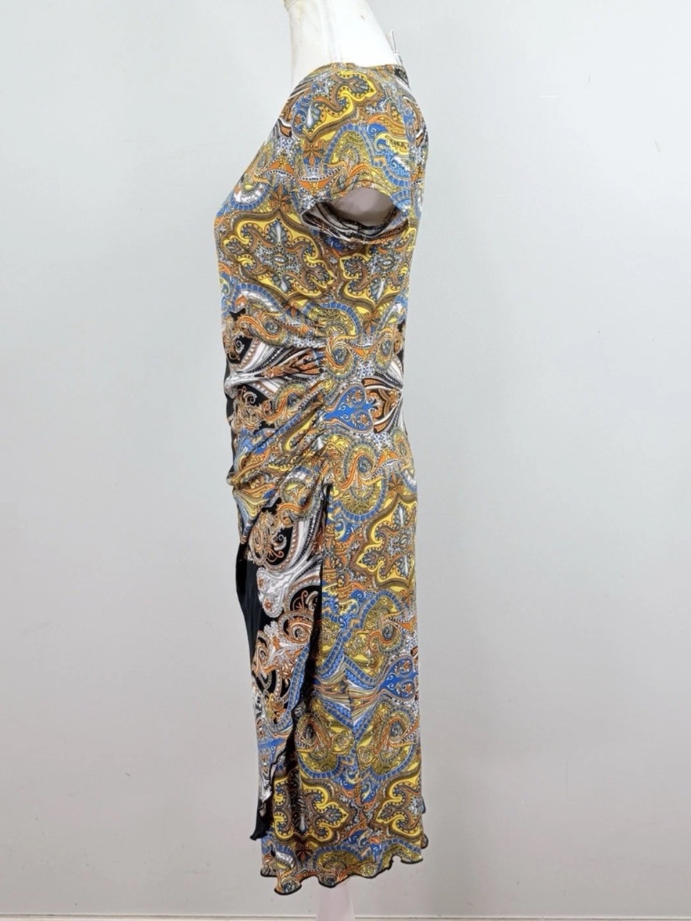 Joseph Ribkoff black paisley sheath dress with ruched side detailing size 10. - Picture 10 of 12